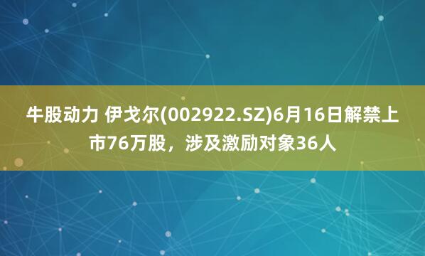 牛股动力 伊戈尔(002922.SZ)6月16日解禁上市76万股，涉及激励对象36人