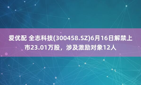爱优配 全志科技(300458.SZ)6月16日解禁上市23.01万股，涉及激励对象12人